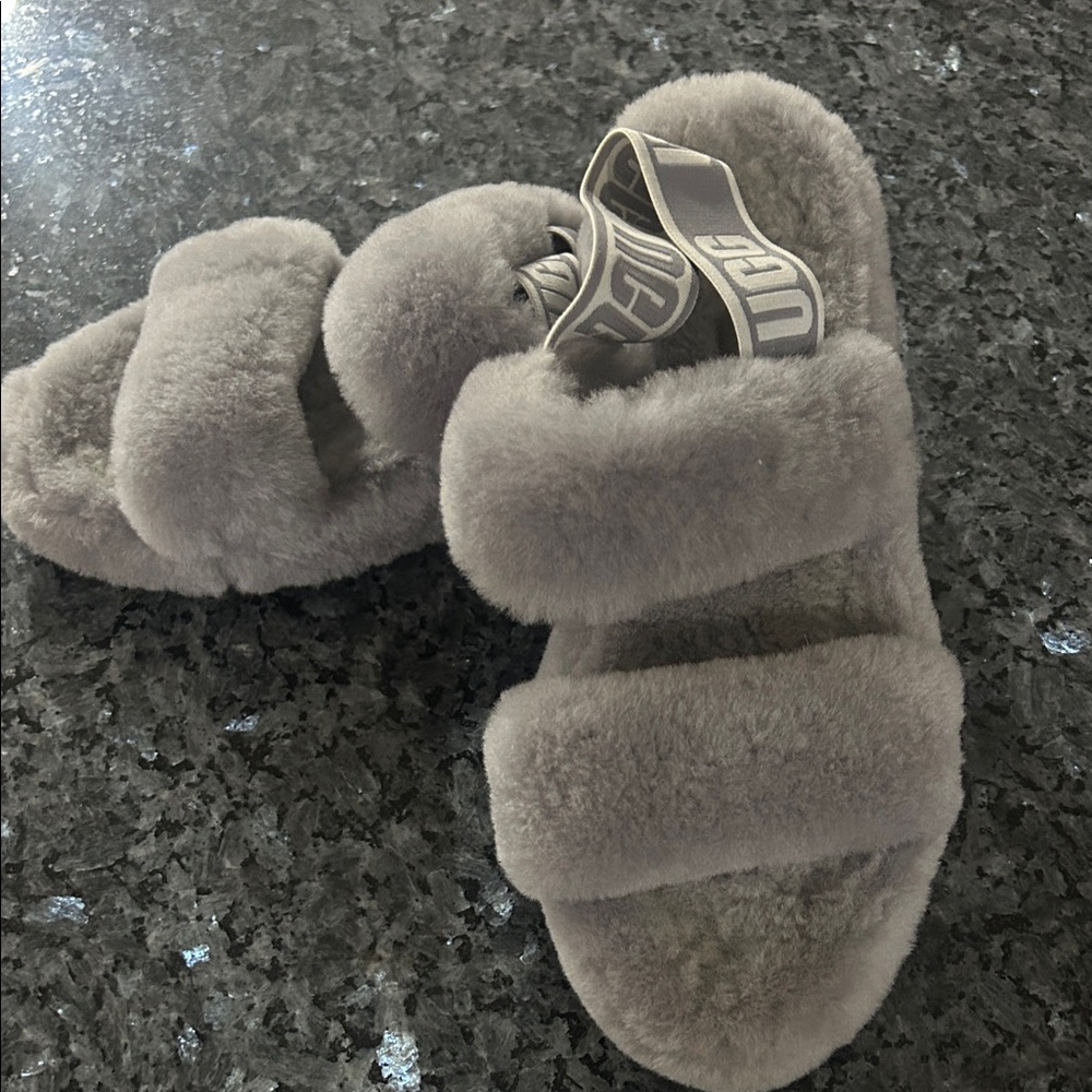 UGG Gray Fluffy Slippers